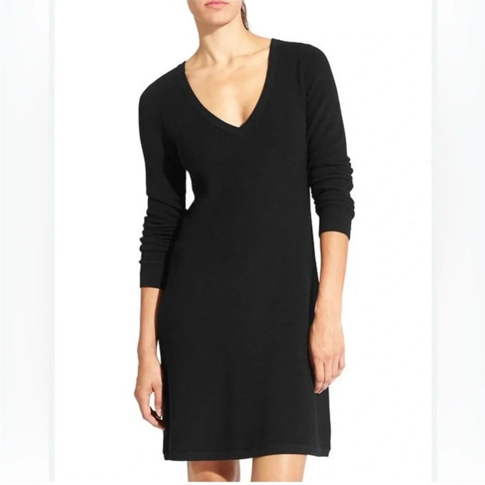 Athleta Nordic Dress in Black Merino Wool Blend V Neck size Small